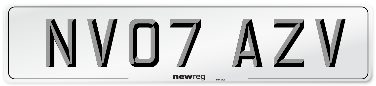 NV07 AZV Number Plate from New Reg
